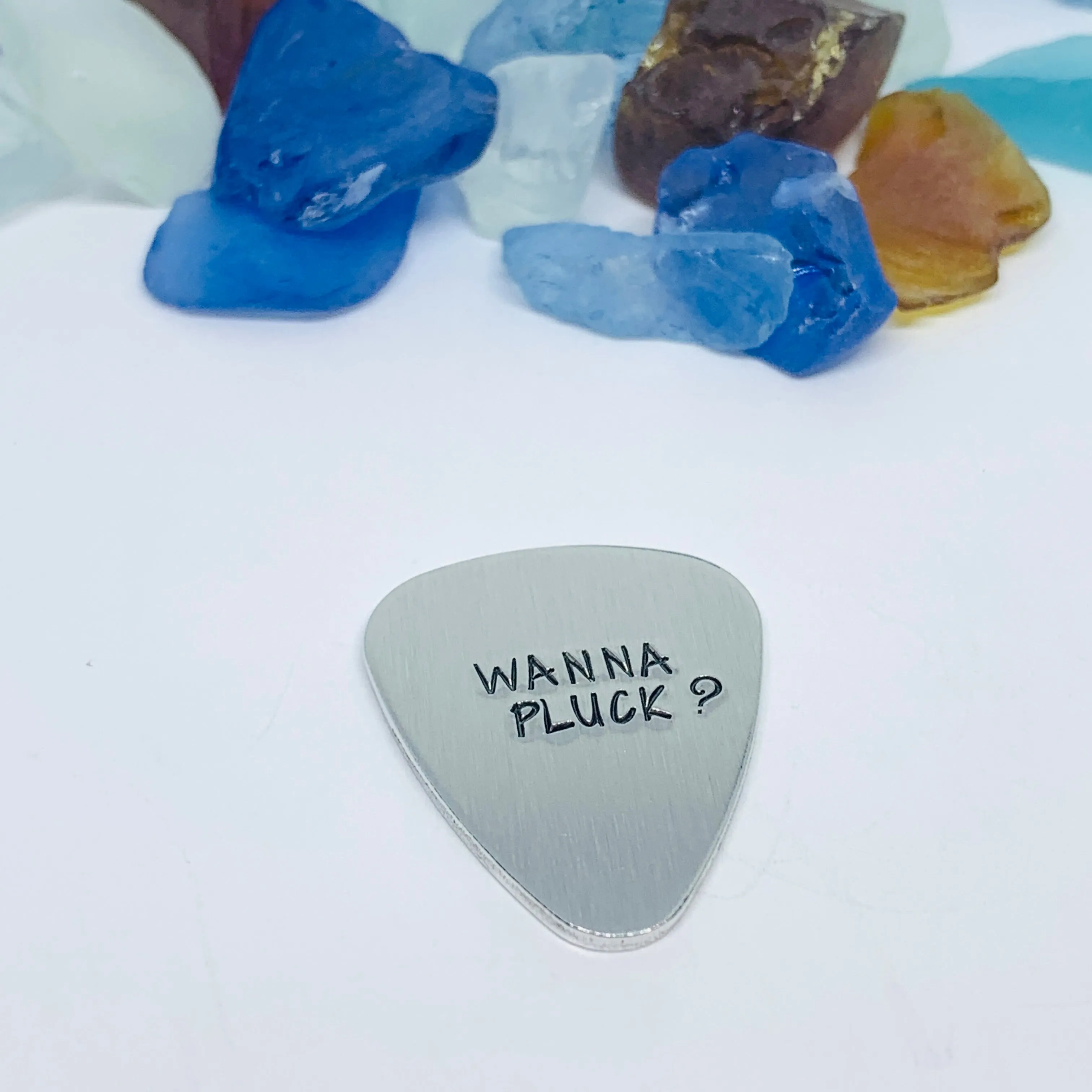 Wanna Pluck? - Hand Stamped Metal Guitar Pick | Guitar Pick - Pick Up Line | Wanna Pluck? | Conversation Starter