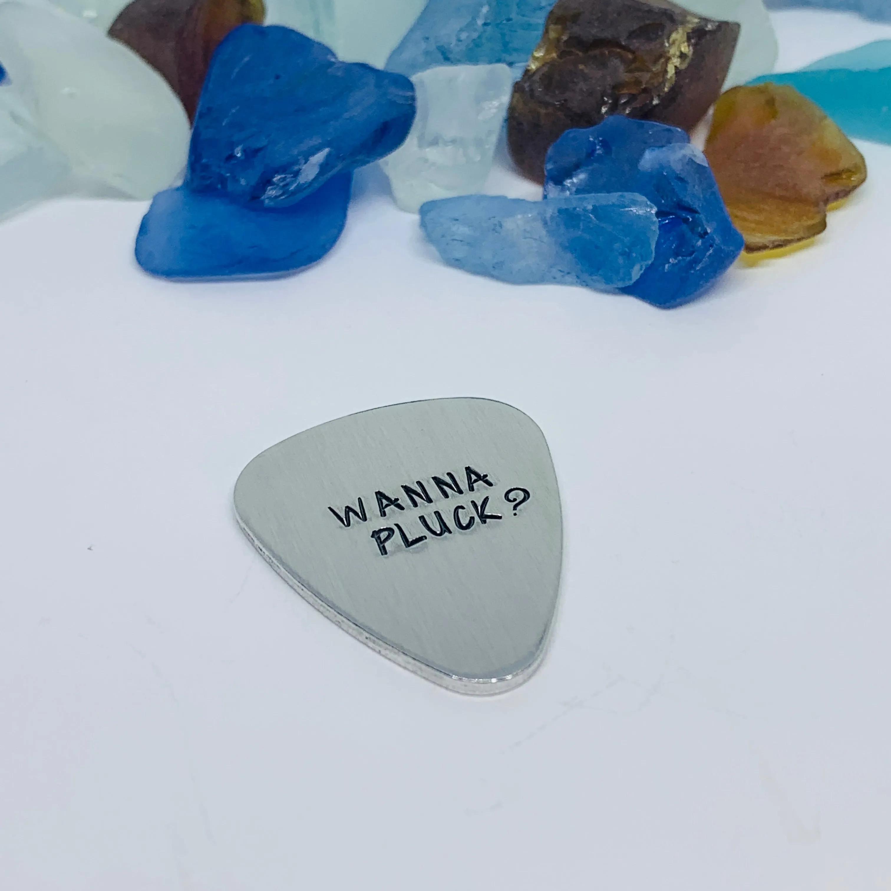 Wanna Pluck? - Hand Stamped Metal Guitar Pick | Guitar Pick - Pick Up Line | Wanna Pluck? | Conversation Starter