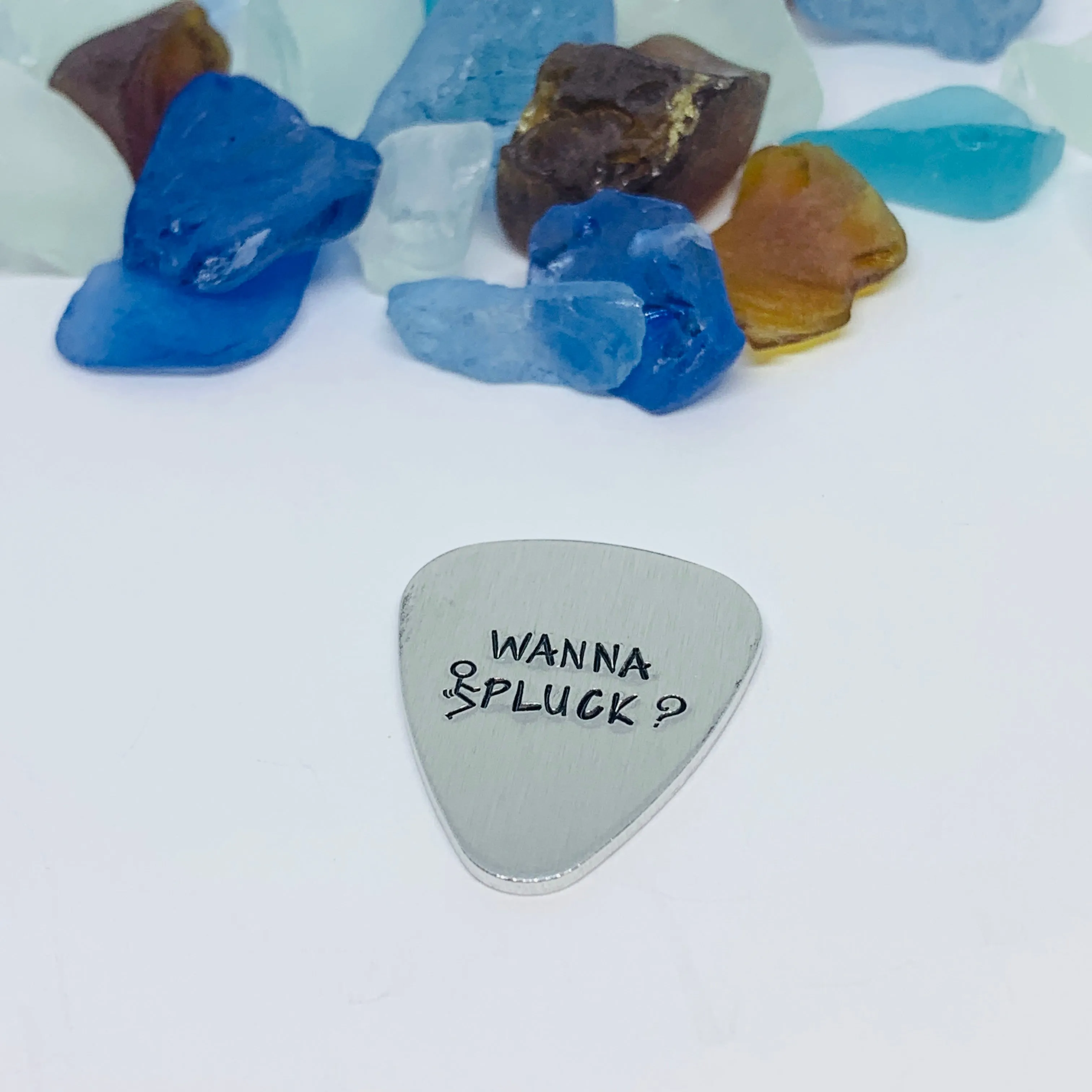 Wanna Pluck? - Hand Stamped Metal Guitar Pick | Guitar Pick - Pick Up Line | Wanna Pluck? | Conversation Starter