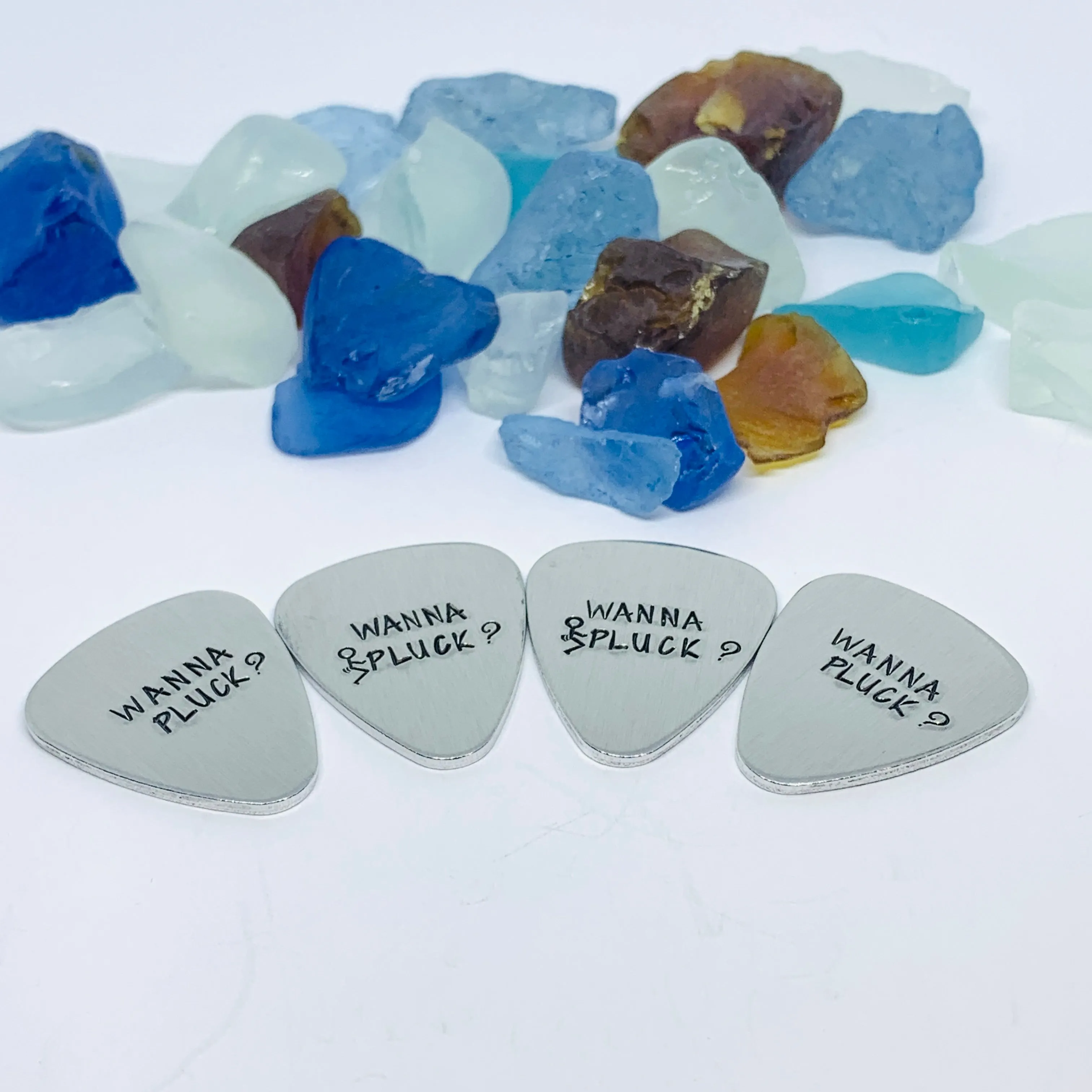 Wanna Pluck? - Hand Stamped Metal Guitar Pick | Guitar Pick - Pick Up Line | Wanna Pluck? | Conversation Starter