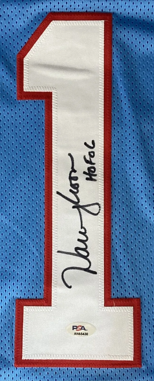 Warren Moon Houston Signed Blue Football Jersey HOF 06 Inscribed PSA ITP
