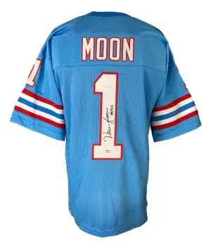 Warren Moon Houston Signed Blue Football Jersey HOF 06 Inscribed PSA ITP