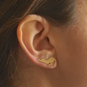 Well-Designed And Unique Hand-Crafted Stretching Cat Cut-Out Ear Climber Earrings  - 0197
