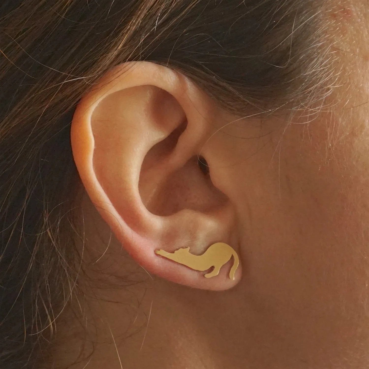 Well-Designed And Unique Hand-Crafted Stretching Cat Cut-Out Ear Climber Earrings  - 0197