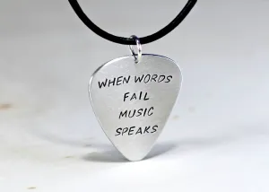 When words fail music speaks sterling silver guitar pick necklace