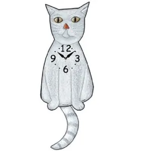 White Cat Wagging Pendulum Clock