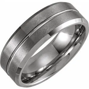 White PVD Tungsten 8 mm Grooved Beveled-Edge Band Size 11.5 with Matte Finish