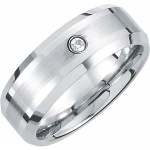 White Tungsten .05 CT Diamond 8 mm Band Size 8