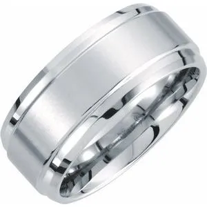 White Tungsten 10 mm Ridged Band with Satin Center Size 9.5