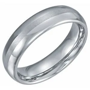 White Tungsten 6 mm Domed Band with Satin Center Size 10.5