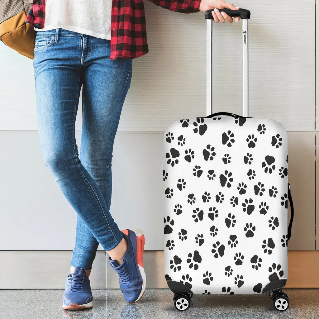 White With Black Paw Prints Luggage Cover
