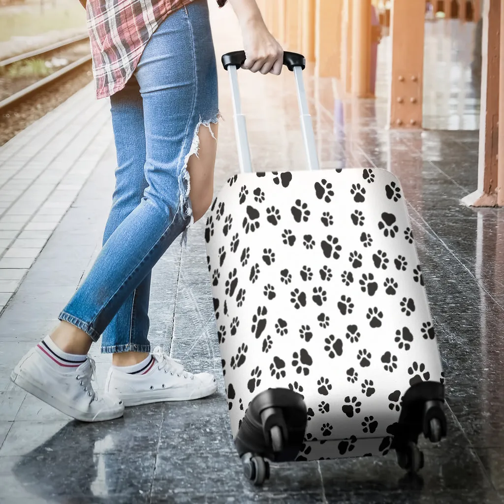 White With Black Paw Prints Luggage Cover