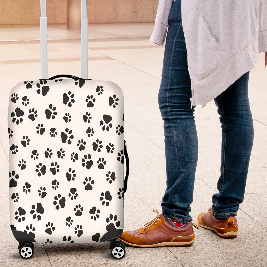 White With Black Paw Prints Luggage Cover