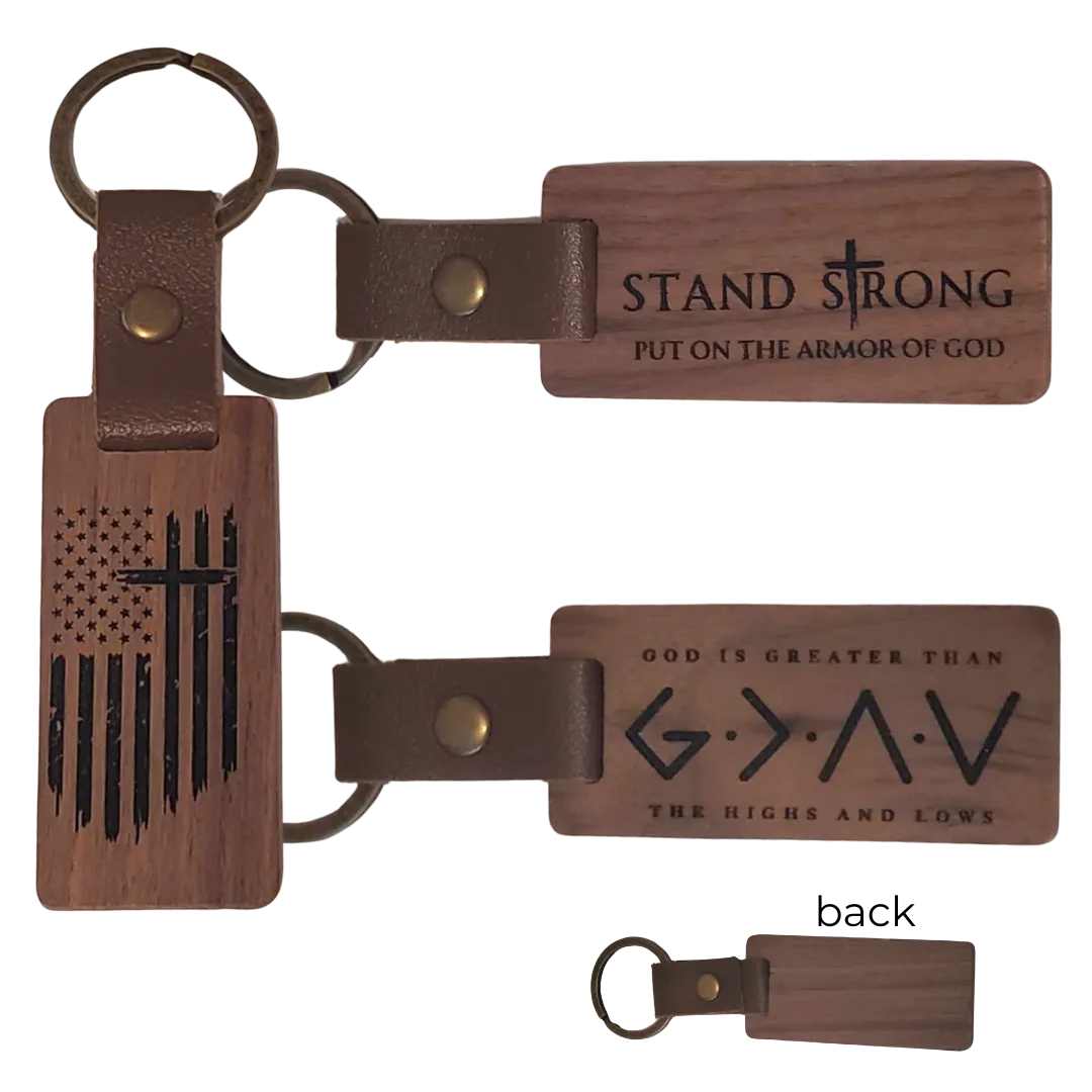 Wood Tag Key Rings - Faith Inspired