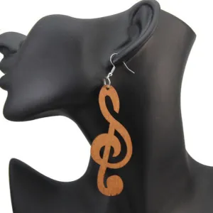 Wooden Music Note Earrings
