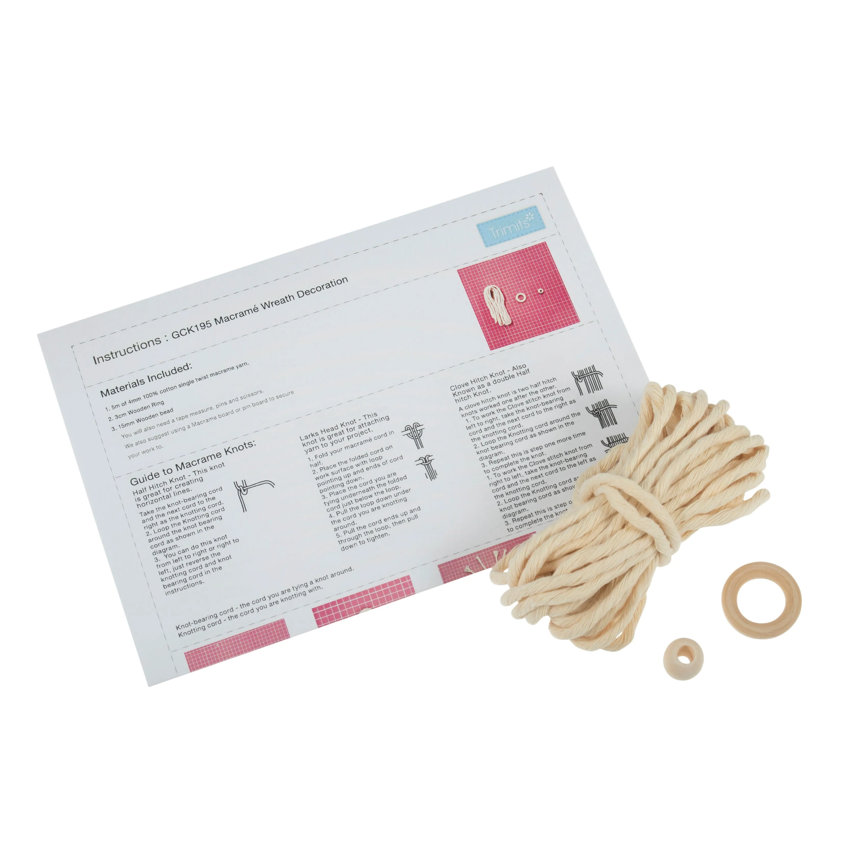 Wreath: Natural Begginers Macramé Kit  - All Materials & Instructions Included